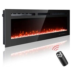 50 inch Electric Fireplace Wall Mounted, Led Fireplace, Wall Fireplace Electric with Remote Control, Electric Fireplace Inserts, Adjustable Flame Colors and Speed