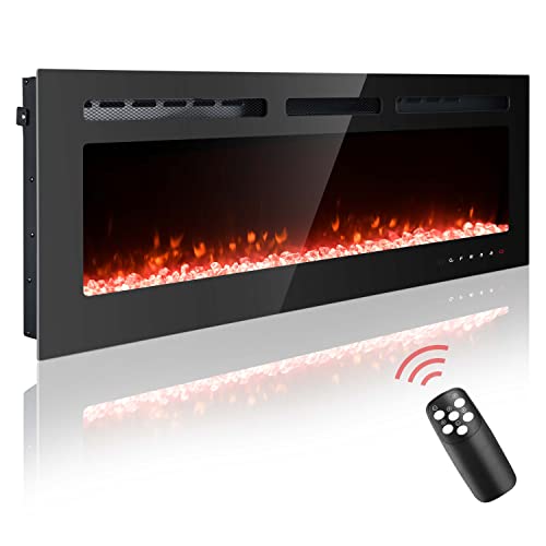 50 inch Electric Fireplace Wall Mounted, Led Fireplace, Wall Fireplace Electric with Remote Control, Electric Fireplace Inserts, Adjustable Flame Colors and Speed