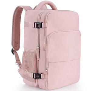 snoffic durable carry on backpack, travel backpack for women airline approved, large waterproof college backpack, business work hiking casual daypack bag, fits 16" laptop, pink