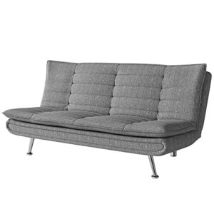 Modern Convertible Futon Sofa Bed, Folding Couch Bed with Metal Legs and Cotton Linen Fabric for Studio Apartment Office, Gray