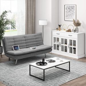 Modern Convertible Futon Sofa Bed, Folding Couch Bed with Metal Legs and Cotton Linen Fabric for Studio Apartment Office, Gray
