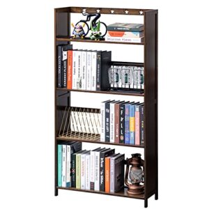 copree 4 tier bookshelf, bamboo book shelves,walnut-colored freestanding book rack organizer shelving unit storage for living room, bedroom and office