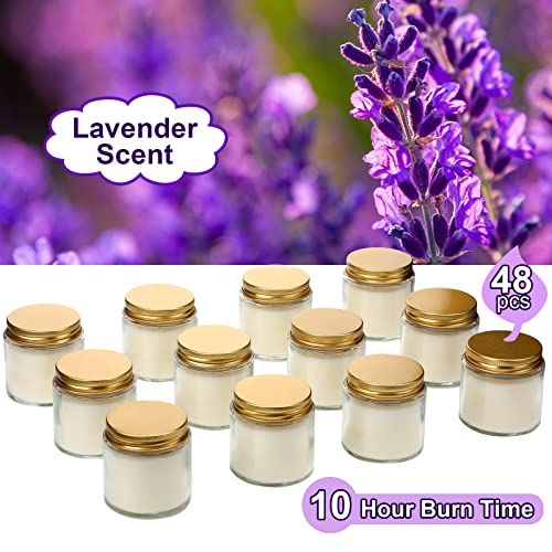 48 Pack Mini Mason Jar Candles 4 oz Small Lavender Scented Jar Candles in Bulk Wax Stress Relief Aromatherapy Candles for Wedding Birthday Gifts Bridal Baby Shower Party Favors (Gold Lid)