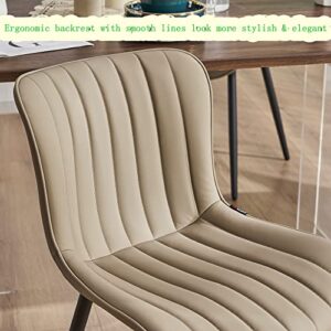 YOUNUOKE Dining Chairs Set of 2 Upholstered Mid Century Modern Lounge Chair Armless Faux Leather Makeup Chairs with Padded Backs Metal Legs Adjustable Feet for Kitchen Living Room Bedroom Khaki