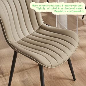 YOUNUOKE Dining Chairs Set of 2 Upholstered Mid Century Modern Lounge Chair Armless Faux Leather Makeup Chairs with Padded Backs Metal Legs Adjustable Feet for Kitchen Living Room Bedroom Khaki