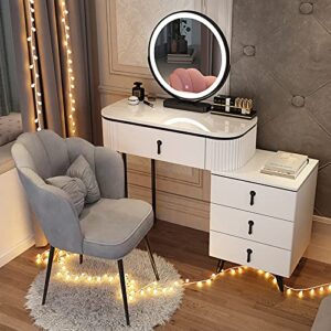 vanity desk with 3-color lighted mirror, makeup vanity table set with drawers, movable 3-drawer chest, dressing table with vanity cushioned chair for women girls makeup room, bedroom ( color : white+b