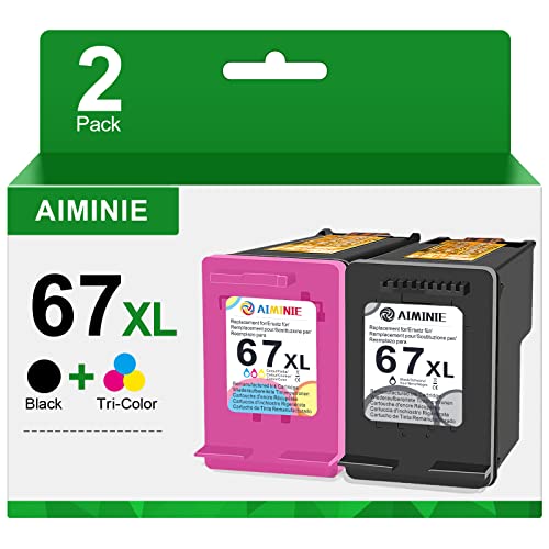 67XL Ink Cartridges Replacement for HP Deskjet 2700 4100 4155 Envy 6000 6055 6400 6455 6458 Series Printer Ink Cartridges for HP Ink 67 XL 67XL Black and Color Combo Pack 2-Pack