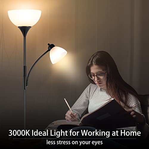 Floor Lamp, Dimmable Standing lamp, 3 Levels Dimmable Brightness, Included 9W and 5W LED Bulbs, Industrial Floor Lamp for Living Room, Bedroom, Office, Reading