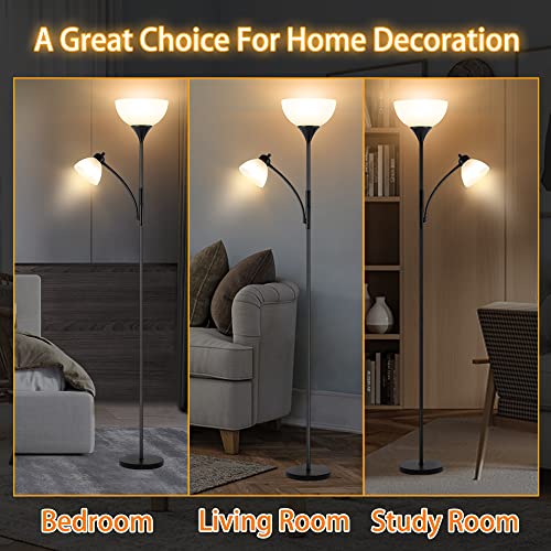 Floor Lamp, Dimmable Standing lamp, 3 Levels Dimmable Brightness, Included 9W and 5W LED Bulbs, Industrial Floor Lamp for Living Room, Bedroom, Office, Reading