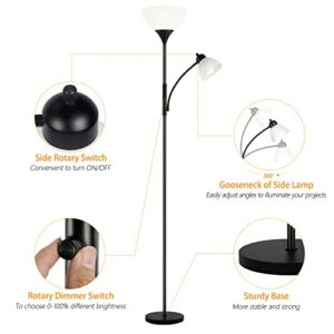 Floor Lamp, Dimmable Standing lamp, 3 Levels Dimmable Brightness, Included 9W and 5W LED Bulbs, Industrial Floor Lamp for Living Room, Bedroom, Office, Reading