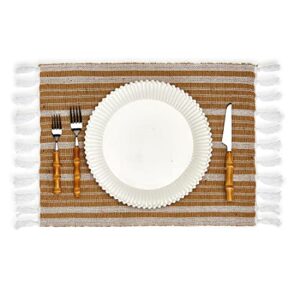 two's company au natural set of 4 woven placemats w/tassel fringe - jute/cotton
