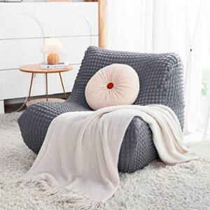 Bean Bag Chair Cover (No Filler, Cover Only) for Adults and Kids, Giant Soft PV Velvet Lazy Floor Sofa Bed Slipcover, Beanbag Protector Cover for Organizing Plush Toys or Textile (Light Grey)