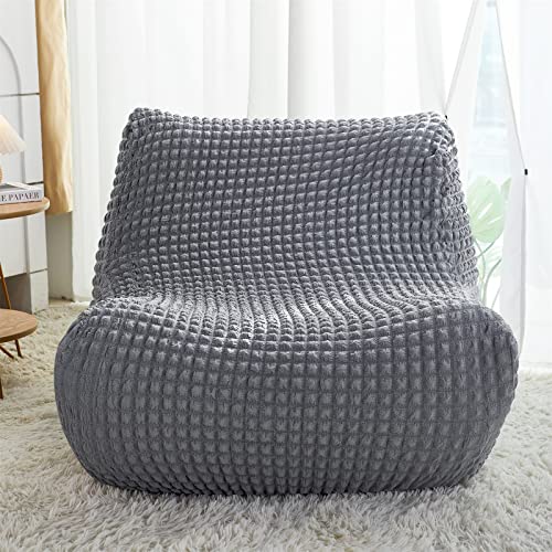 Bean Bag Chair Cover (No Filler, Cover Only) for Adults and Kids, Giant Soft PV Velvet Lazy Floor Sofa Bed Slipcover, Beanbag Protector Cover for Organizing Plush Toys or Textile (Light Grey)