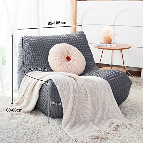 Bean Bag Chair Cover (No Filler, Cover Only) for Adults and Kids, Giant Soft PV Velvet Lazy Floor Sofa Bed Slipcover, Beanbag Protector Cover for Organizing Plush Toys or Textile (Light Grey)