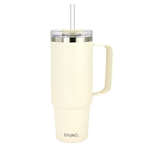 Drinco 40oz 30 oz Tumbler with Handle, Straw Lid, Insulated Stainless Steel Travel Mug Water Bottle Ice Coffee Cup For Cold and Hot, BigSur (30oz, Oakmilk)