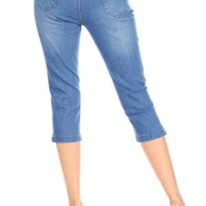 Women's Capris Jean Skinny Pull-On Denim Capri Pants for Women Cropped Jeans Size XL Blue Denim