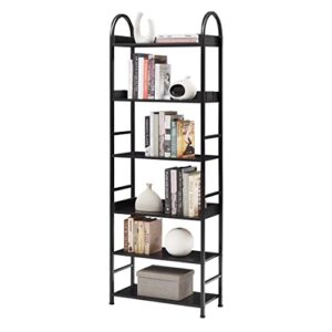 Bookcase,6-Tier Modern Bookcase, Industrial Look Shelves Unit with Metal Steel and MDF Boards Frame for Living Room Bedroom Home Office,70.8 Inch Tall (Black #1)