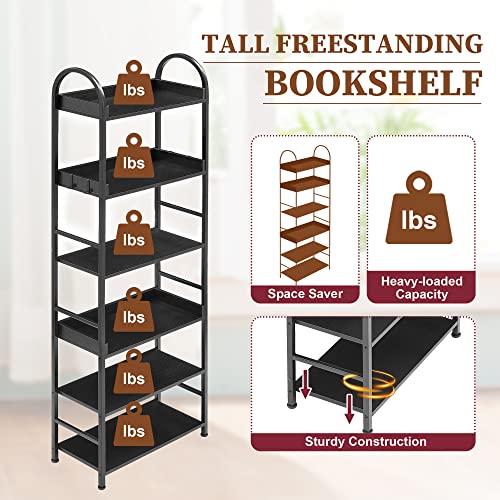 Bookcase,6-Tier Modern Bookcase, Industrial Look Shelves Unit with Metal Steel and MDF Boards Frame for Living Room Bedroom Home Office,70.8 Inch Tall (Black #1)