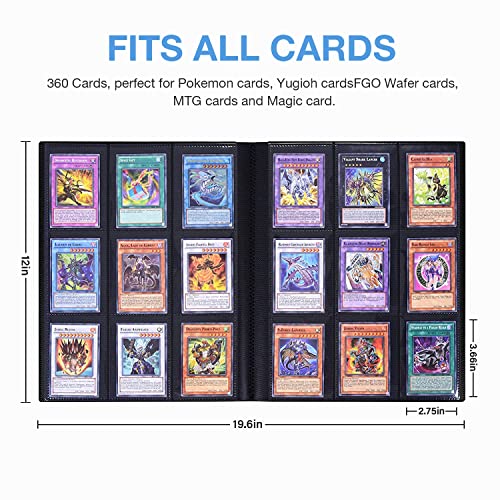 LIUDU Card Binder 9-Pocket,360 Pockets Game Cards with 20 Sleeves,Trading Card Collection Zipper Binder Holder for Kids Gifts (Black 360Pockets)