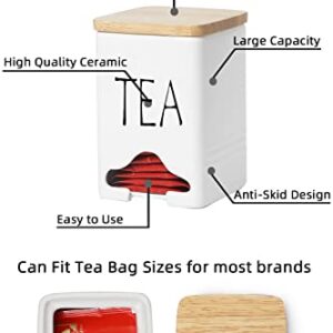 QUXIJA Ceramic Farmhouse Tea Bag Storage Organizer Caddy Holder with Lid (White)