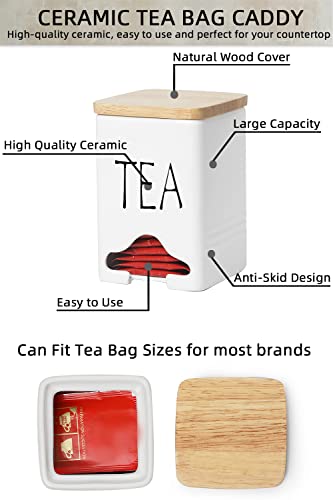 QUXIJA Ceramic Farmhouse Tea Bag Storage Organizer Caddy Holder with Lid (White)