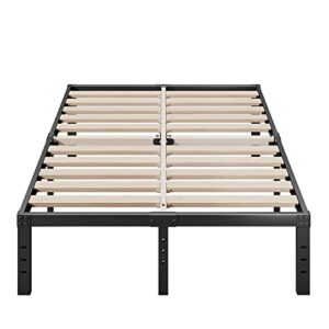 auroral zone full size bed frame 14 inch high, 3" wide wood slats with better support for foam mattress no sagging, no slip, no box spring needed, noise free/easy assembly-black
