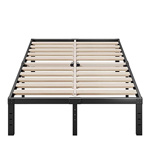 Auroral Zone Full Size Bed Frame 14 Inch High, 3" Wide Wood Slats with Better Support for Foam Mattress No Sagging, No Slip, No Box Spring Needed, Noise Free/Easy Assembly-Black