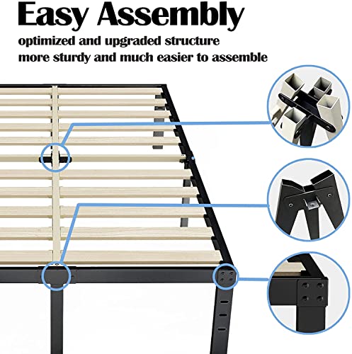 Auroral Zone Full Size Bed Frame 14 Inch High, 3" Wide Wood Slats with Better Support for Foam Mattress No Sagging, No Slip, No Box Spring Needed, Noise Free/Easy Assembly-Black