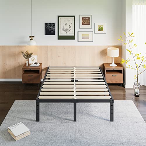 Auroral Zone Full Size Bed Frame 14 Inch High, 3" Wide Wood Slats with Better Support for Foam Mattress No Sagging, No Slip, No Box Spring Needed, Noise Free/Easy Assembly-Black