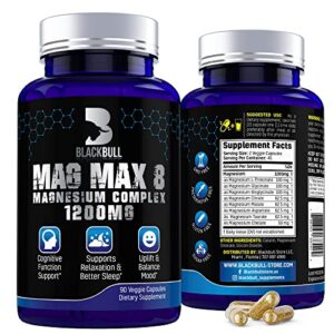 blackbull magmax magnesium complex 1200 mg -90 capsules | l-threonate, glycinate, citrate, chelate, bisglycinate, malate, aspartate, taurate | calm and sleep