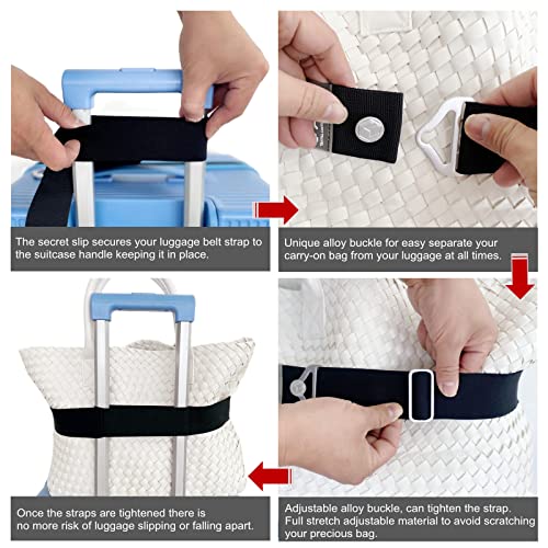 JOONMING Travel Belt for Luggage Over Handle for Carry on Bag， 2-in-1 Adjustable Elastic Luggage Straps for Suitcases Add a Bag for Airport, Trip, Boarding