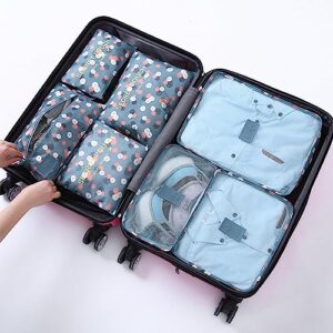 laebevon 7 set packing cubes with shoe bag travel luggage organizer, blue flower)