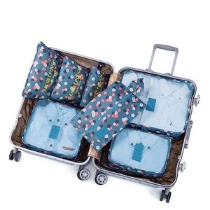 Laebevon 7 Set Packing Cubes with Shoe Bag Travel Luggage Organizer, Blue Flower)