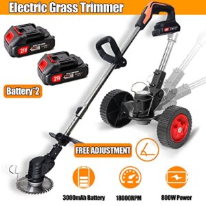 Cordless Weed Wacker Electric Weed Eater 21V Battery Powered Brush Cutter Grass Edger, Portable Grass Trimmer/Lawn Edger/Mower/Brush Cutter, with 5 Types Blades & Wheels for Yard and Garden