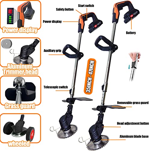 Cordless Weed Wacker Electric Weed Eater 21V Battery Powered Brush Cutter Grass Edger, Portable Grass Trimmer/Lawn Edger/Mower/Brush Cutter, with 5 Types Blades & Wheels for Yard and Garden