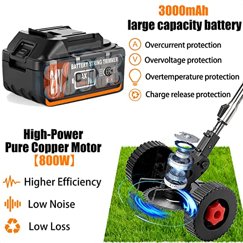 Cordless Weed Wacker Electric Weed Eater 21V Battery Powered Brush Cutter Grass Edger, Portable Grass Trimmer/Lawn Edger/Mower/Brush Cutter, with 5 Types Blades & Wheels for Yard and Garden