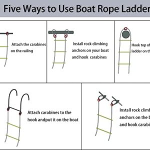 Boat Rope Ladder, 5 Step Heavy Duty 400Lbs Strength Rope Ladder for Inflatable Boat, Fishing Boat, Kayak, Motorboat, Canoeing, Extra Long Portable Marine Boarding Rope Ladder (Black)