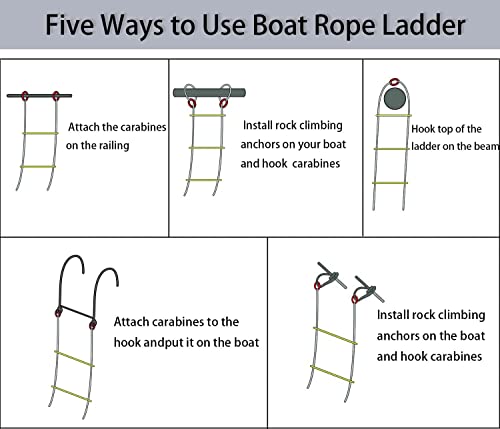 Boat Rope Ladder, 5 Step Heavy Duty 400Lbs Strength Rope Ladder for Inflatable Boat, Fishing Boat, Kayak, Motorboat, Canoeing, Extra Long Portable Marine Boarding Rope Ladder (Black)