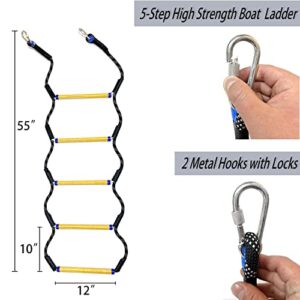 Boat Rope Ladder, 5 Step Heavy Duty 400Lbs Strength Rope Ladder for Inflatable Boat, Fishing Boat, Kayak, Motorboat, Canoeing, Extra Long Portable Marine Boarding Rope Ladder (Black)