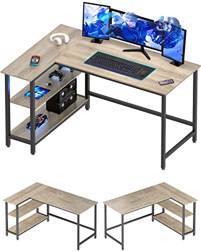 WOODYNLUX L Shaped Computer Desk - 43 Inch Home Office Desk with Shelf, Gaming Desk Corner Table for Work, Writing and Study, Space-Saving, Gray