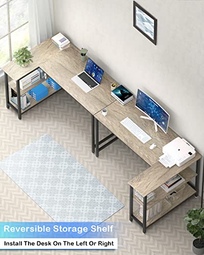 WOODYNLUX L Shaped Computer Desk - 43 Inch Home Office Desk with Shelf, Gaming Desk Corner Table for Work, Writing and Study, Space-Saving, Gray