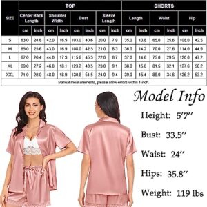 SWOMOG Ladies Pajamas Sets Satin Pajamas Womens Short Sleeve Sleepwear Soft Silky 2 Piece Loungewear Pjs for Bridal