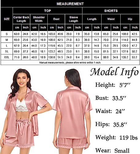 SWOMOG Ladies Pajamas Sets Satin Pajamas Womens Short Sleeve Sleepwear Soft Silky 2 Piece Loungewear Pjs for Bridal