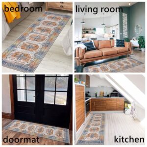 U'Artlines Boho Vintage Tribal Runner Rug for Hallway 2'x6' Long Farmhouse Living Room Carpet with Non Slip Rubber Backing Machine Washable Kitchen Floor mat for Laundry Entryway(Orange)