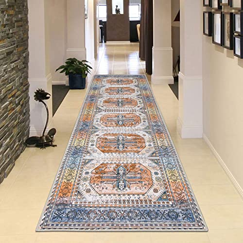 U'Artlines Boho Vintage Tribal Runner Rug for Hallway 2'x6' Long Farmhouse Living Room Carpet with Non Slip Rubber Backing Machine Washable Kitchen Floor mat for Laundry Entryway(Orange)