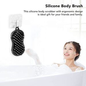 Silicone Body Scrubber, Dual Side Ergonomic Handle Shower Brush Safe Silicone Body Massage Silicone Body Brush Gentle Scrub for Body Hair(Black)