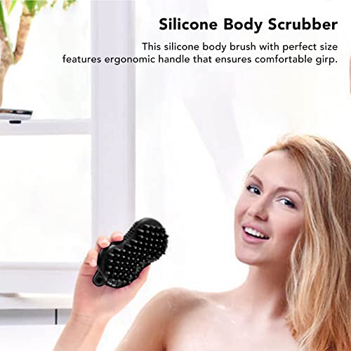 Silicone Body Scrubber, Dual Side Ergonomic Handle Shower Brush Safe Silicone Body Massage Silicone Body Brush Gentle Scrub for Body Hair(Black)