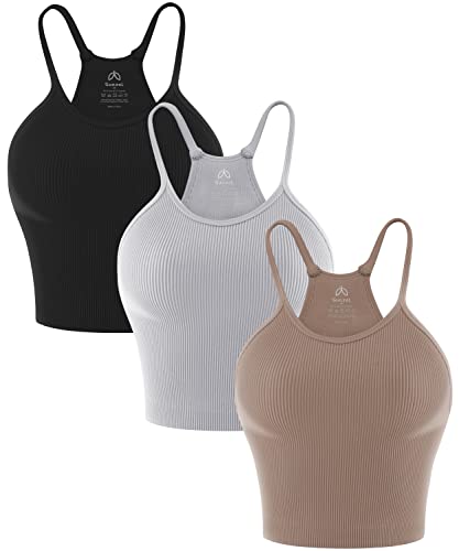 Sunzel Free to Be Tank, Crop Ribbed Tank Tops Seamless Racerback Camisoles No pad Camis Cropped Workout Gym Yoga 3Pcs