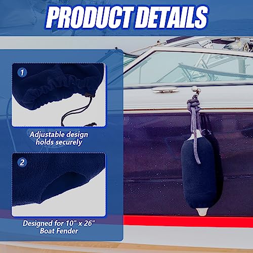 4 Packs Boat Fender Cover 10" x 26" Fleece Marine Bumper Covers for Center Rope Tube Style Fenders (Boat Fender Not Included) (Navy Blue)