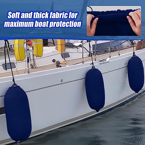 4 Packs Boat Fender Cover 10" x 26" Fleece Marine Bumper Covers for Center Rope Tube Style Fenders (Boat Fender Not Included) (Navy Blue)